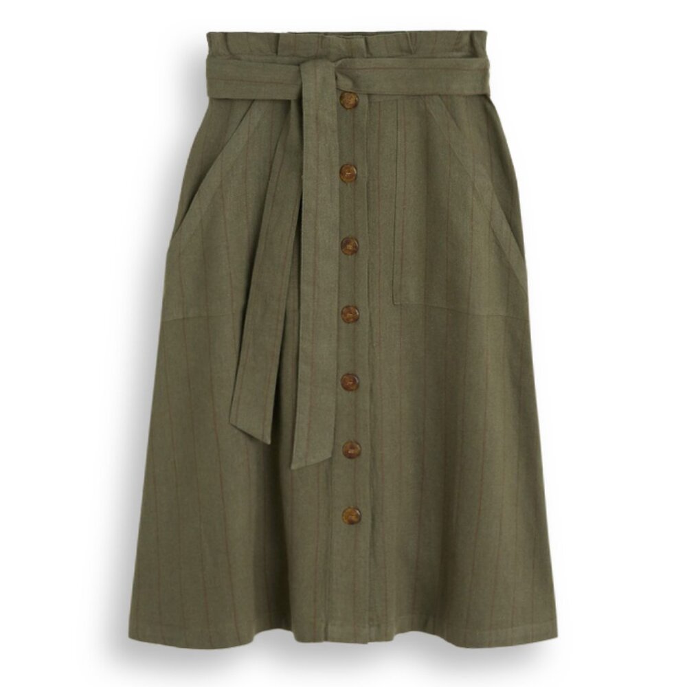 Mango Mng Khaki Button-Front Midi Skirt Linen Cot… - image 2